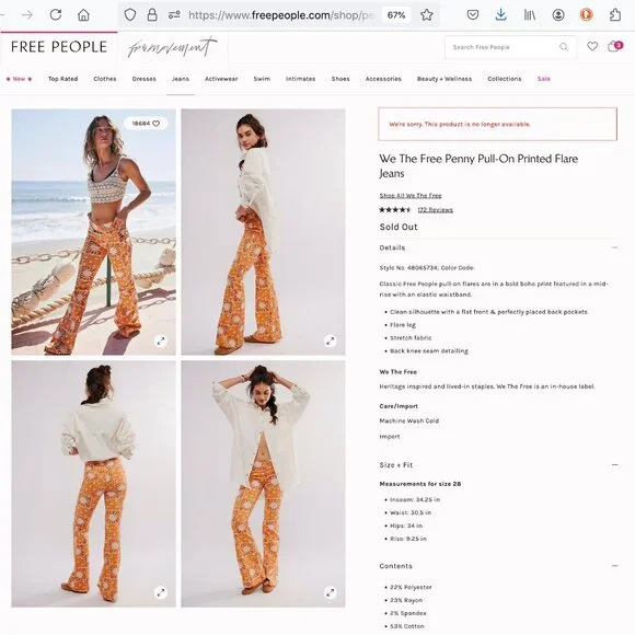 Rare Free People Printed Penny Pull-On Flares Sz 25 - Picture 14 of 15